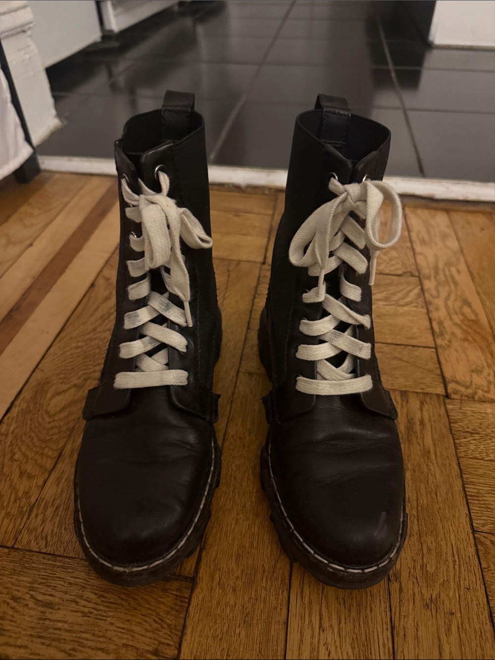 rag & bone Black Combat Boots with Cream Laces